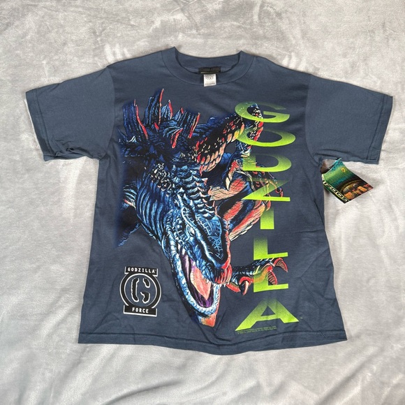 Vintage Godzilla Movie Promo T Shirt YOUTH KIDS Large Blue